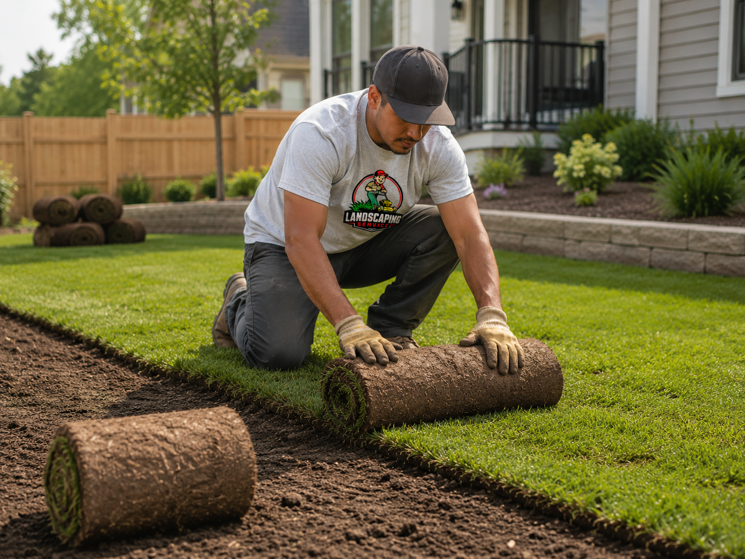 Green lawn area after sod installation